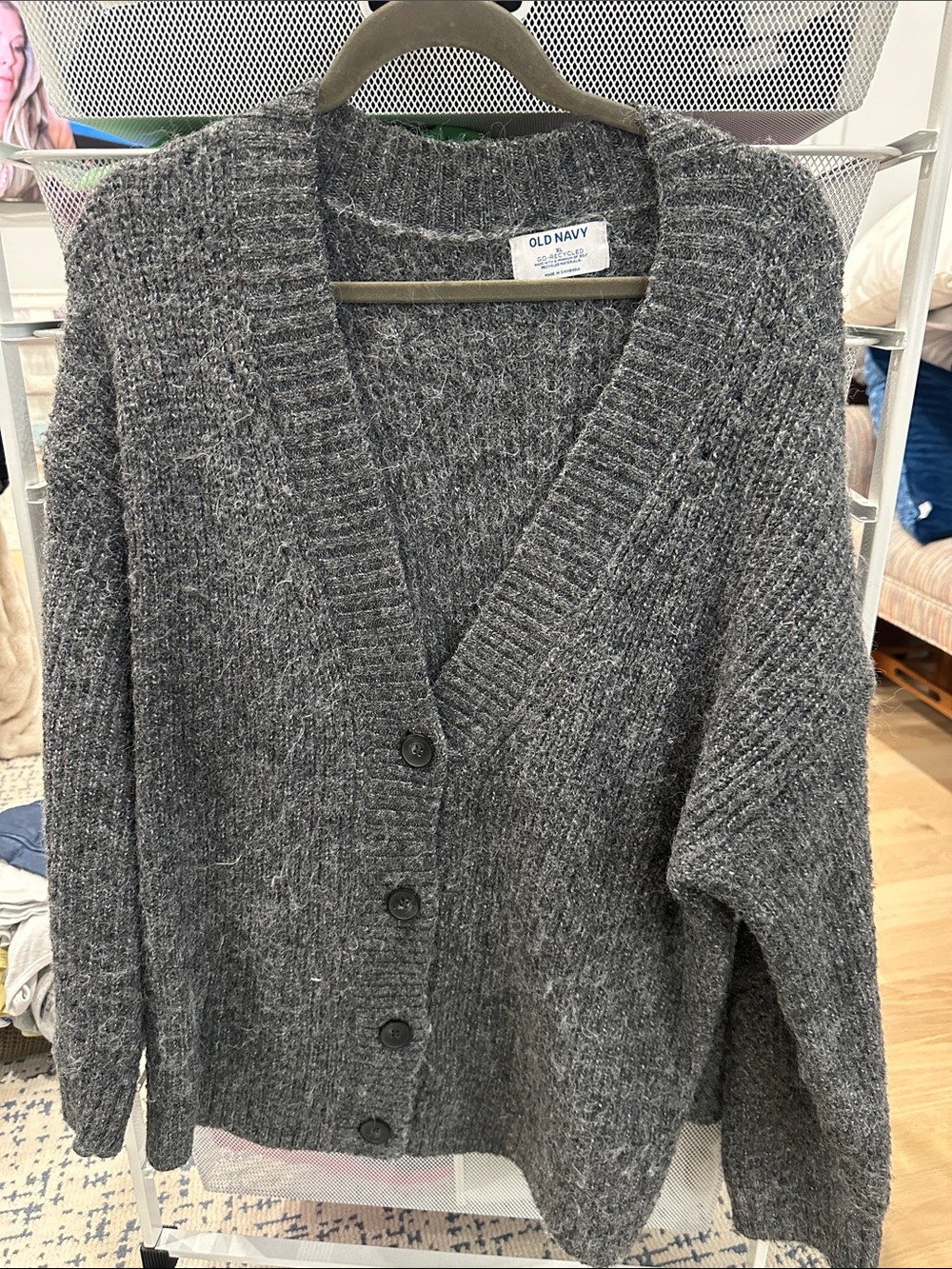 Old Navy Women's Gray Chunky Button V-Neck Sweater